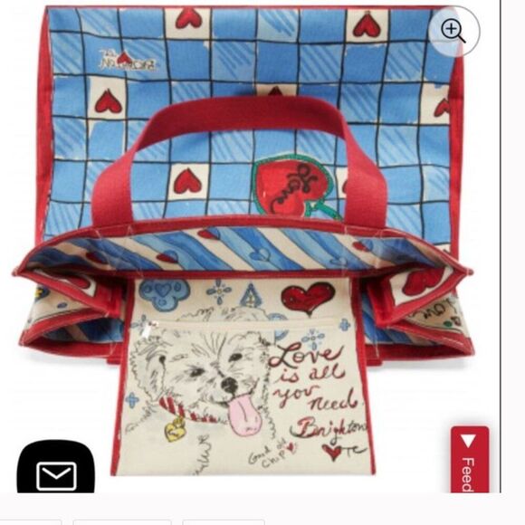 Brighton Love Sparkle Tote Bag Blue Red Cats Dogs Bow NWT Art Unique - Picture 2 of 7